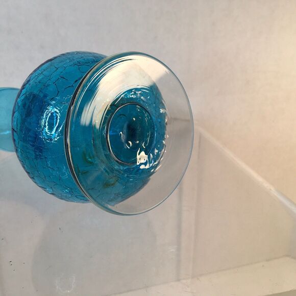 2 Vtg Art Glass Crackle Glass Pitcher Decanters Green And Blue  Mid Century - Picture 10 of 10